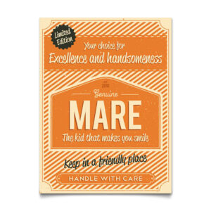 Mooi oranje naambord van Koenmeloen met naam van kind. Leuk als kraamcadeau.