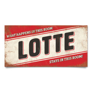 Naambord-Lotte-rood-zwart-wit