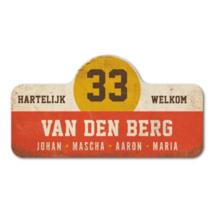 Naambordje voordeur Van den Berg - Bruin Wit Geel Rood