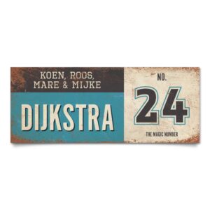 Koenmeloen-vintage-naambord-Dijksrta-blauw-zwart-wit