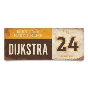 Koenmeloen-vintage-naambord-Dijksrta-bruin-geel-wit