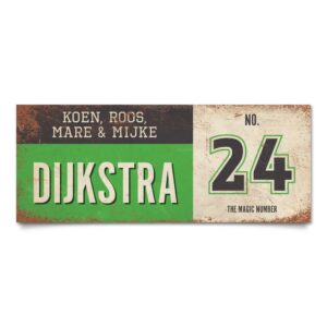 Koenmeloen-vintage-naambord-Dijksrta-groen-zwart-wit