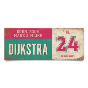 Koenmeloen-vintage-naambord-Dijksrta-mint-roze-wit