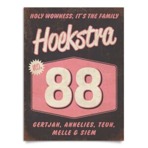 Naambord-Hoekstra-voordeur-zwart-wit-roze-koenmeloen