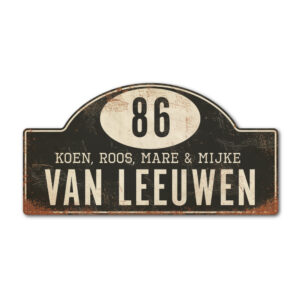 Naambord-Van-leeuwen-koenmeloen-zwart-wit-rallybord