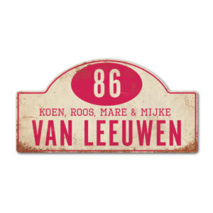 Naambord-Van-leeuwen-voordeur-koenmeloen-wit-roze rallybord
