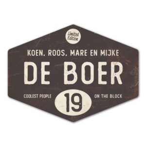 Naambord-de-boer-antraciet-wit-ruit-koenmeloen-vintage-origineel