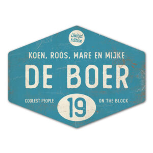 Naambord-de-boer-blauw-wit-ruit-koenmeloen-vintage-origineel