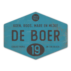 Naambord-de-boer-blauw-zwart-ruit-koenmeloen-vintage-muur