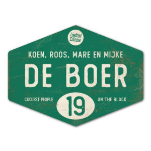 Naambord-de-boer-wit-donkergroen-ruit-koenmeloen-vintage-muur
