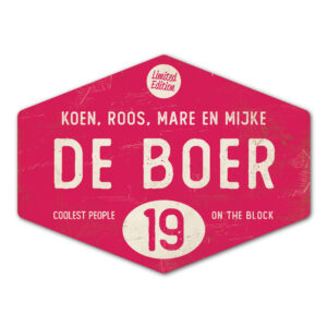 Naambord-de-boer-knalroze-wit-ruit-koenmeloen-vintage-origineel-muur