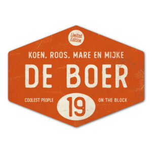 Naambord-de-boer-oranje-wit-ruit-koenmeloen-vintage-muur
