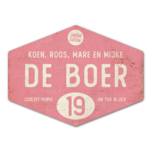 Naambord-de-boer-roze-wit-ruit-koenmeloen-vintage-muur