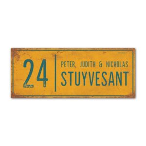 Naambord-Stuyvesant-vintage-koenmeloen-voordeur-geel-blauw