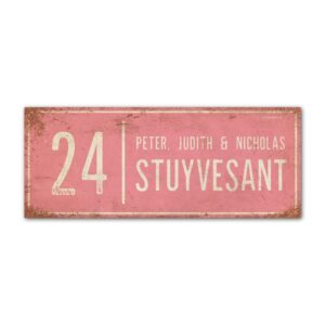 Naambord-Stuyvesant-vintage-koenmeloen-voordeur-lichtroze-wit