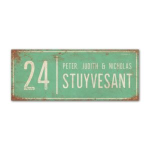 Naambord-Stuyvesant-vintage-koenmeloen-voordeur-mint-wit