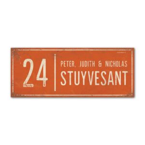 Naambord-Stuyvesant-vintage-koenmeloen-voordeur-oranje-wit