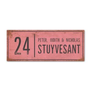 Naambord-Stuyvesant-vintage-koenmeloen-voordeur-roze-zwart