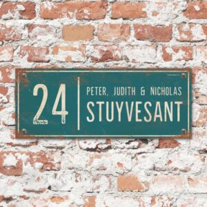 Naambord-Stuyvesant-vintage-koenmeloen-voordeur-petrol-blauw-wit