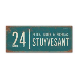 Naambord-Stuyvesant-vintage-koenmeloen-voordeur-petrol-blauw-wit