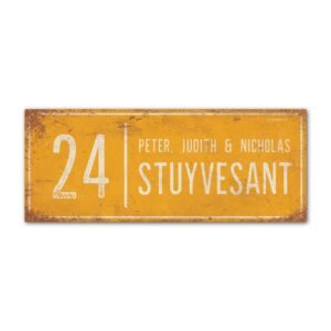 Naambord-Stuyvesant-vintage-koenmeloen-voordeur-geel-wit