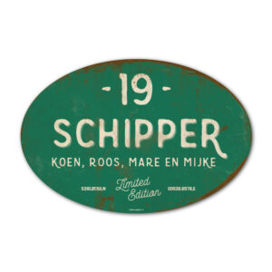Naambord-Schipper-vintage-koenmeloen-voordeur-groen-wit
