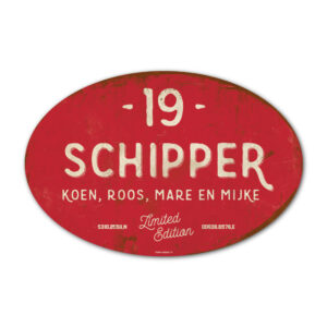 Naambord-Schipper-vintage-koenmeloen-voordeur-rood-wit