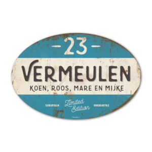 Naambord-Vermeulen-vintage-koenmeloen-voordeur-zwart-blauw-wit