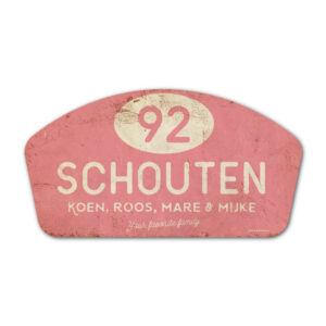 Naambord-Schouten-vintage-koenmeloen-voordeur-wit-roze