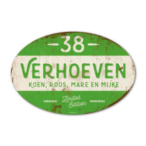 Naambord-Verhoeven-vintage-koenmeloen-voordeur-groen-wit