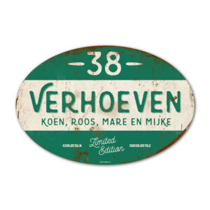 Naambord-Verhoeven-vintage-koenmeloen-voordeur-wit-donker-groen