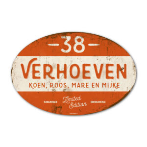 Naambord-Verhoeven-vintage-koenmeloen-voordeur-wit-oranje
