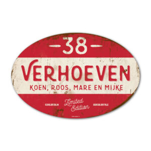Naambord-Verhoeven-vintage-koenmeloen-voordeur-wit-rood