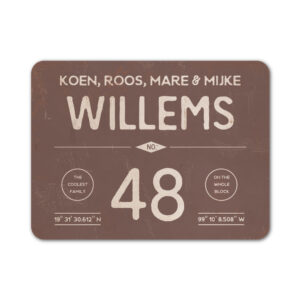 Naambord-Willems-koenmeloen-bruin-wit