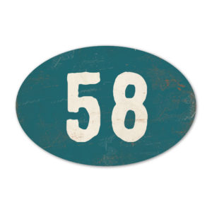 Huisnummer ovaal type 6 Koenmeloen petrol blauw wit