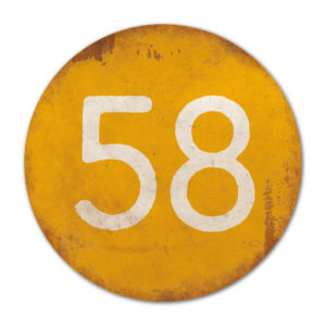 Huisnummer rond type 1   Koenmeloen   geel wit