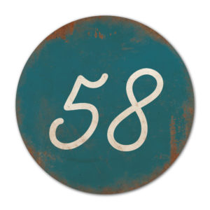 Huisnummer rond type 2 Koenmeloen petrol blauw wit