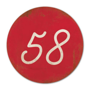 Huisnummer rond type 2 Koenmeloen rood wit
