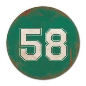 Huisnummer rond type 5   Koenmeloen   donker groen wit