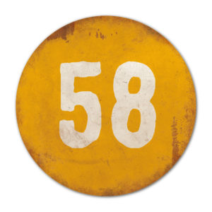 Huisnummer rond type 6   Koenmeloen   geel wit