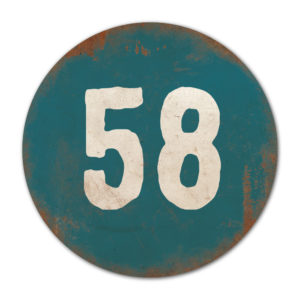 Huisnummer rond type 6   Koenmeloen   petrol blauw wit