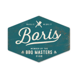 bbq master - vader cadeau - koenmeloen naamborden - petrol-blauw wit