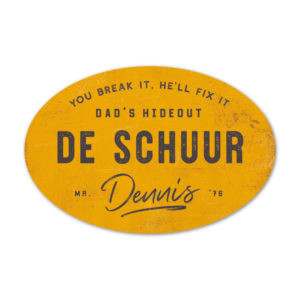 de schuur - vader cadeau - koenmeloen naamborden - geel zwart