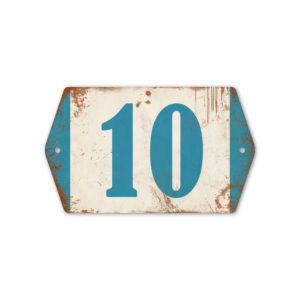 Huisnummer retro   Koenmeloen   blauw wit