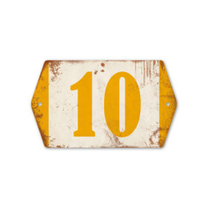 Huisnummer retro   Koenmeloen   geel wit