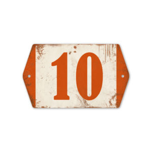 Huisnummer retro   Koenmeloen   oranje wit