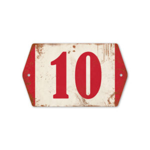 Huisnummer retro   Koenmeloen   rood wit