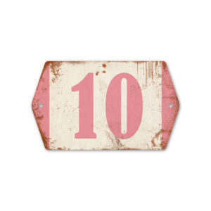 Huisnummer retro   Koenmeloen   roze wit